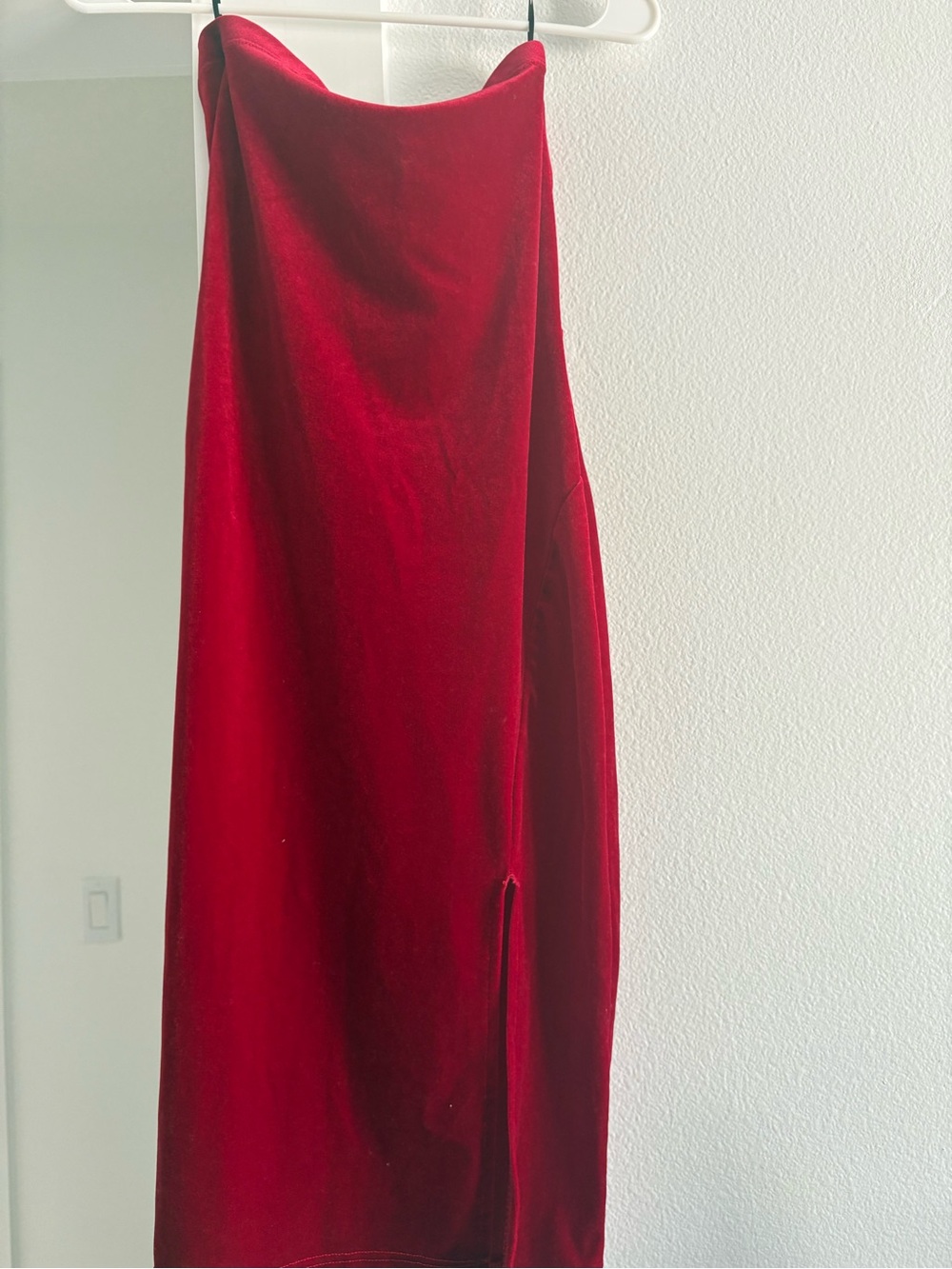 GBG Los Angeles Deep Red Velvet Maxi Skirt with Side Slit